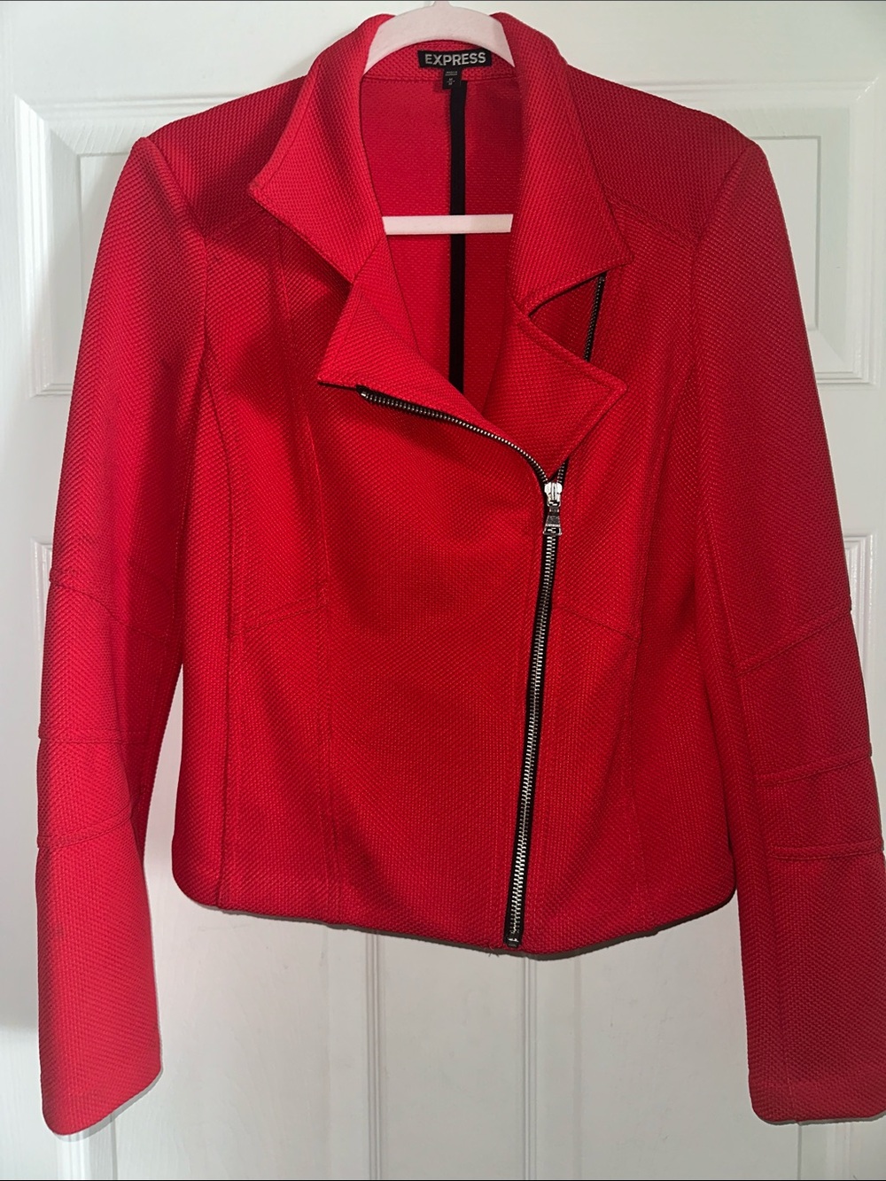 Express Red Moto-Style Asymmetric Zip Jacket